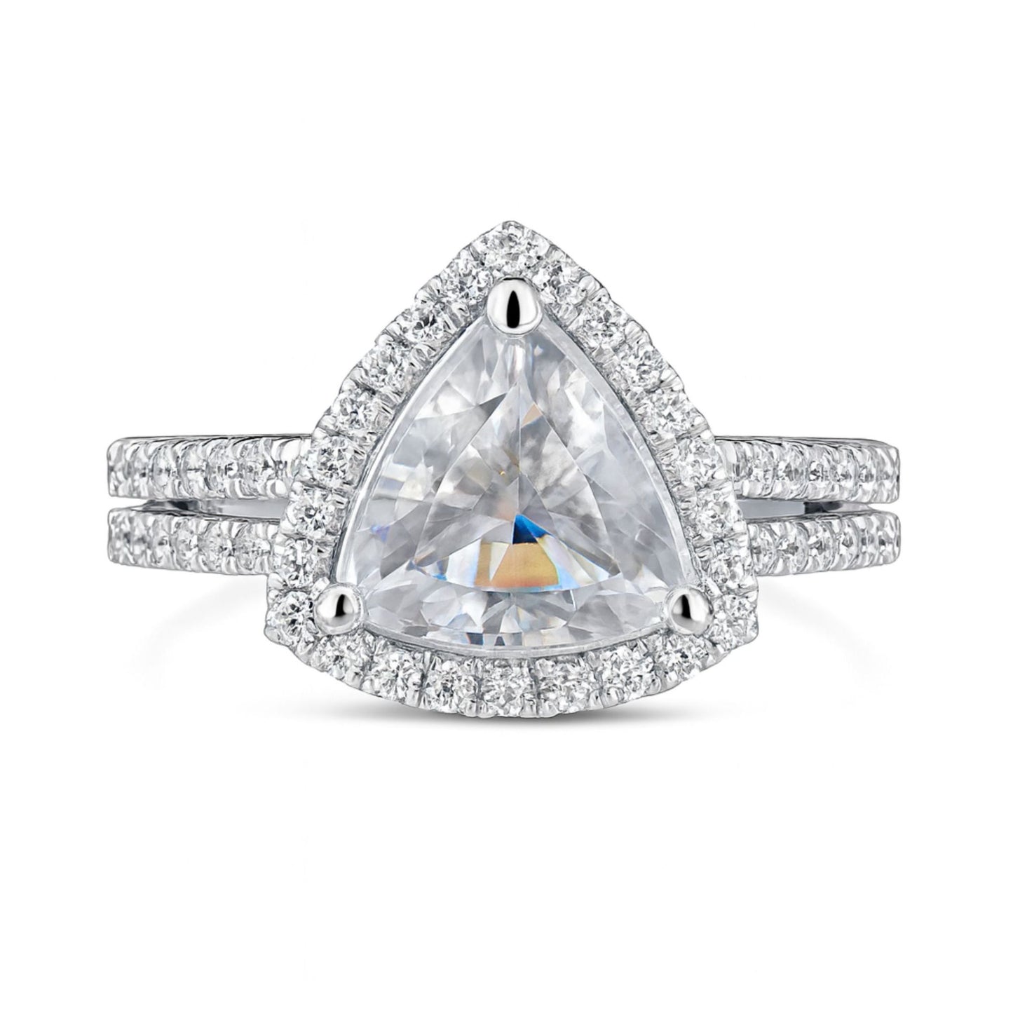 14K 2.55cttw Trilliant Rainbow Moonstone 0.27cttw White Diamonds Ring
