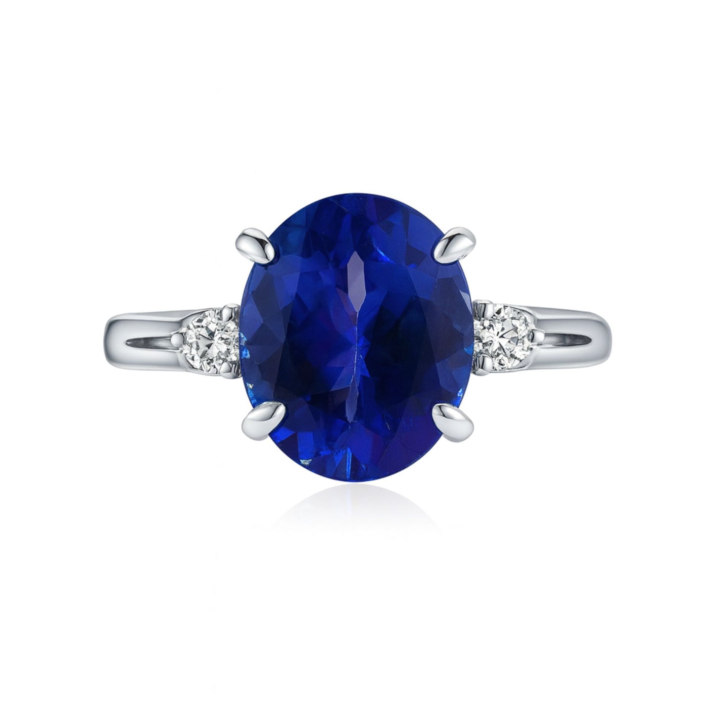 14K 2.41ct Oval Blue Wing Tanzanite 0.08cttw White Diamonds Ring