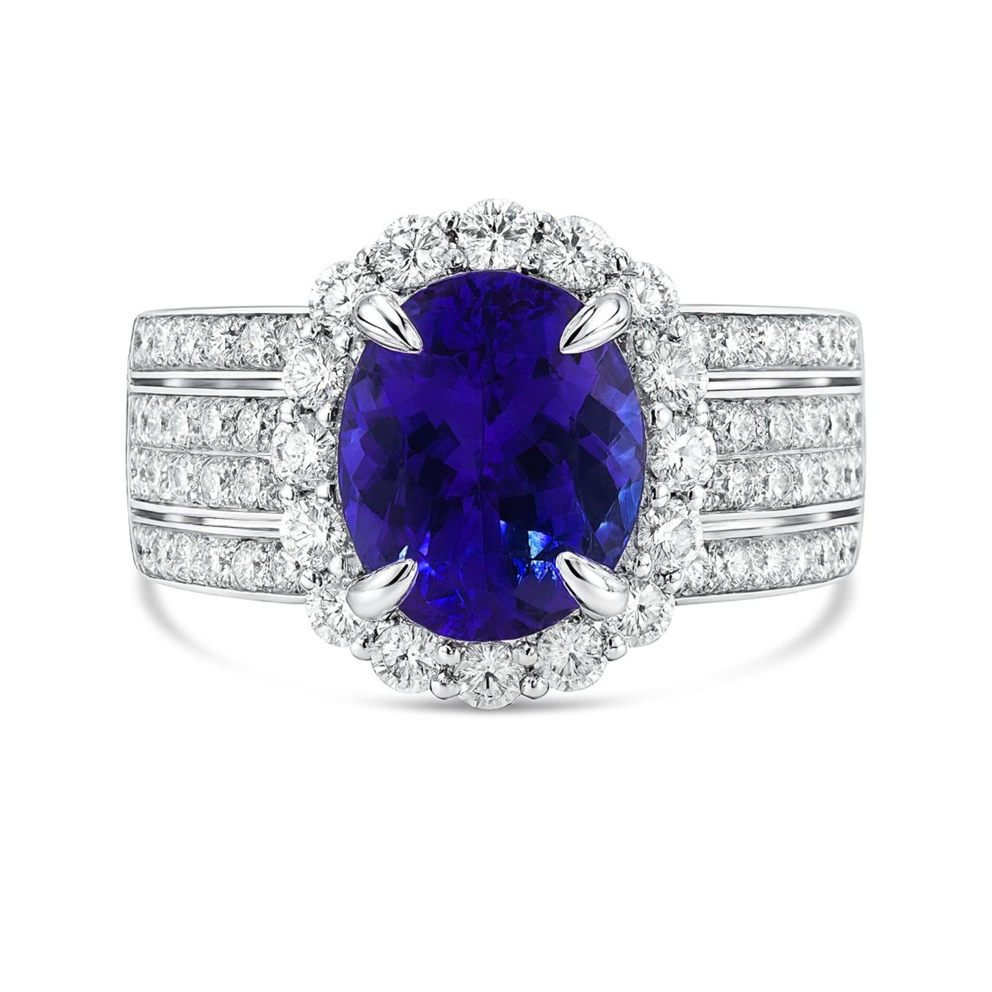 14K 2.70ct Oval Blue Wing Tanzanite 1.22cttw VS White Diamonds Ring