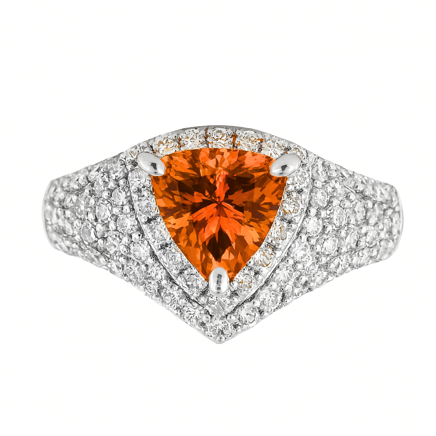 14K 2.71ct Trilliant Private Collection Mandarin Garnet 1.09cttw VS White Diamonds Ring