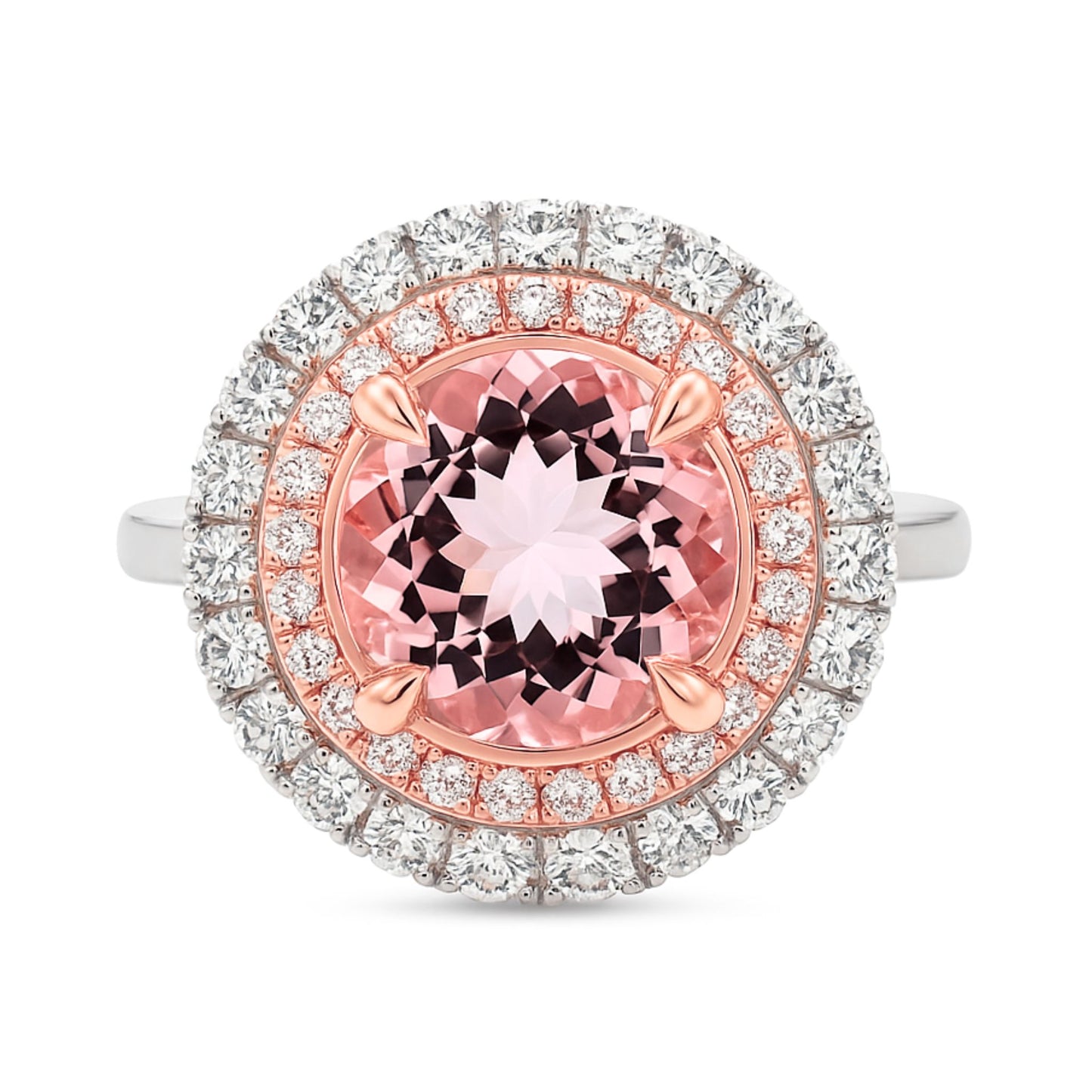 14K 2.84ct Round Pink Morganite 0.89cttw Pink & White Diamond Ring