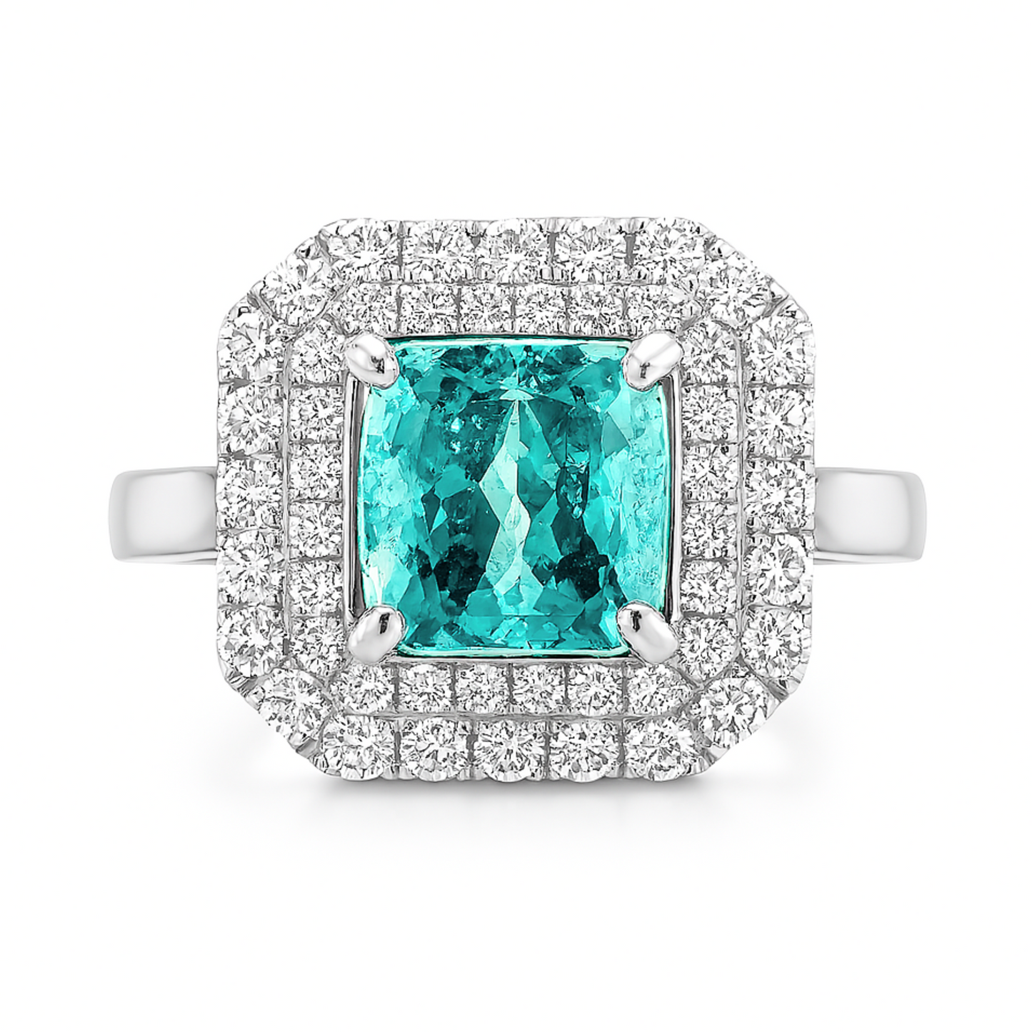 14K 2.99ct Cushion Paraiba 1.06cttw VS White Diamonds Ring