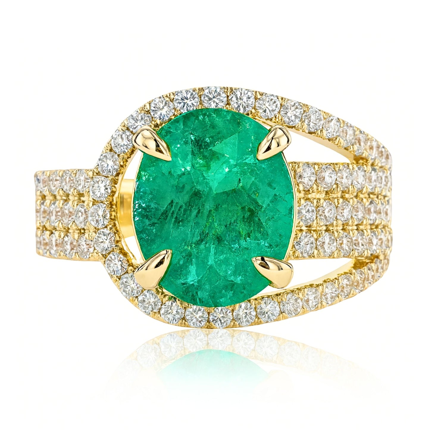 14K 3.28ct Oval Colombian Emerald 0.85cttw VS White Diamonds Ring