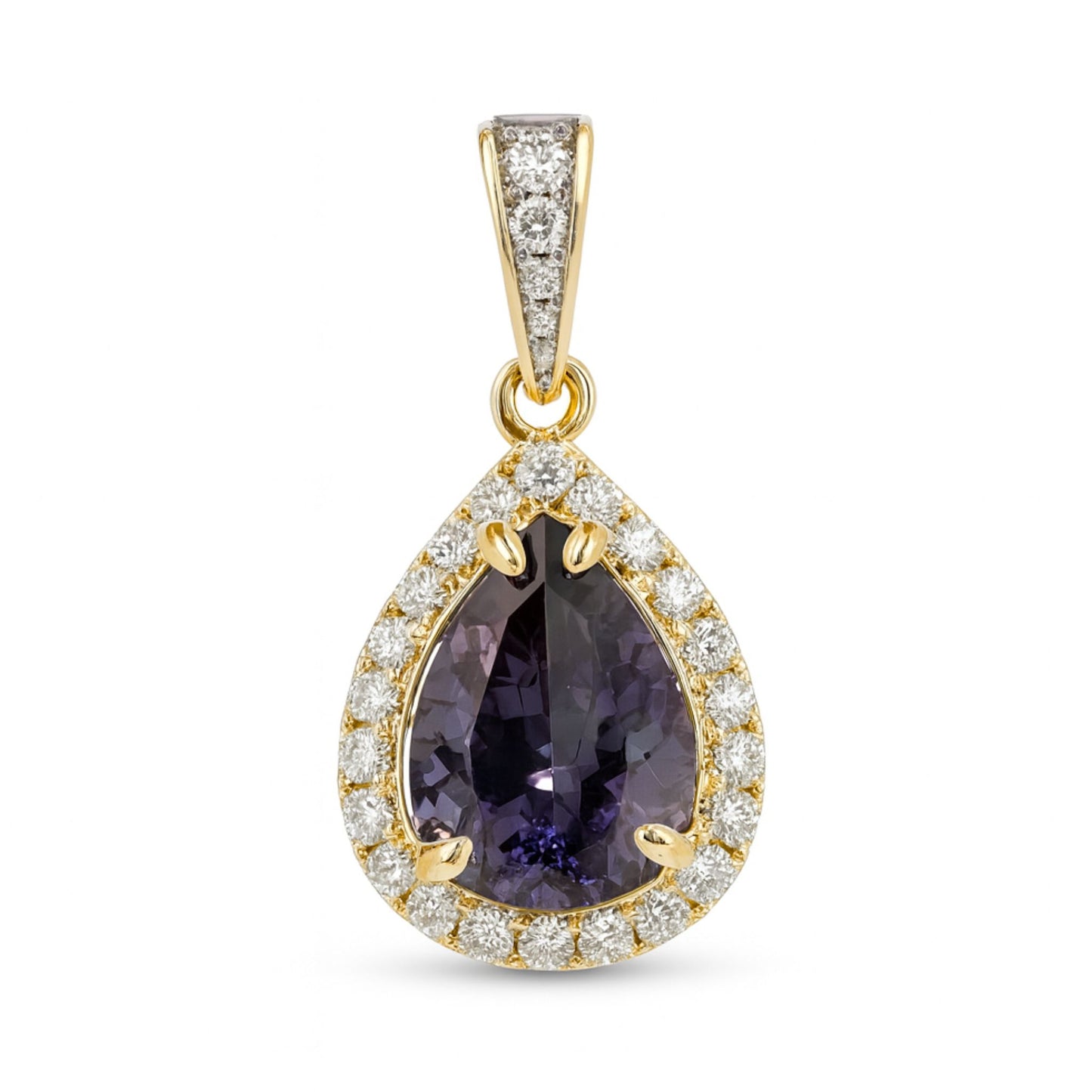 14K 4.51ct Pear Shape Unheated Tanzanite 0.59cttw VS White Diamonds Pendant