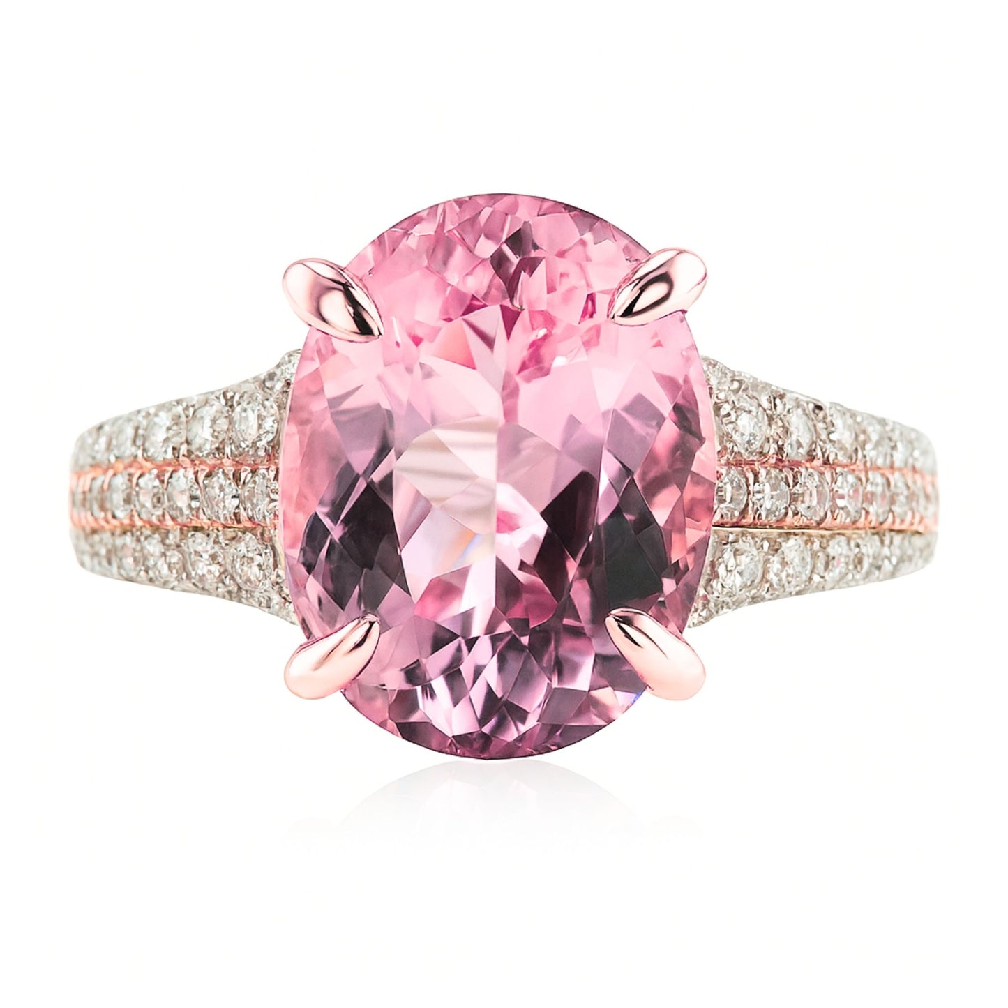 14K 5.10ct Oval Pink Tourmaline 0.58cttw Pink & White Diamonds Ring