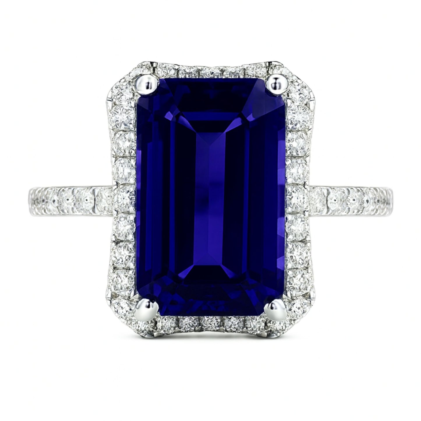 14K 5.30ct Emerald Cut Blue Wing Tanzanite 0.51cttw White Diamonds Ring