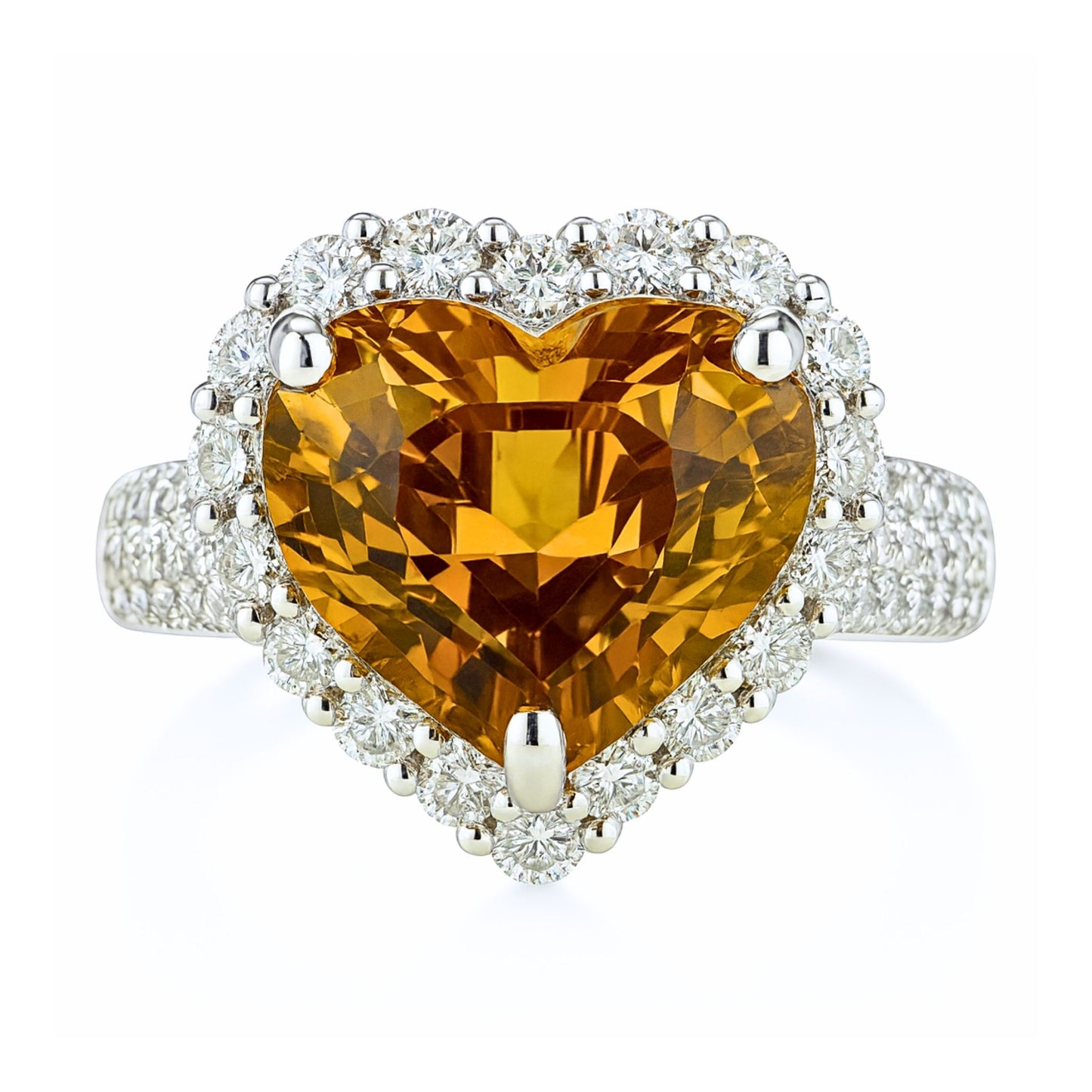 14K 5.73ct Heart Shape Golden Tourmaline 1.25cttw VS White Diamonds Ring