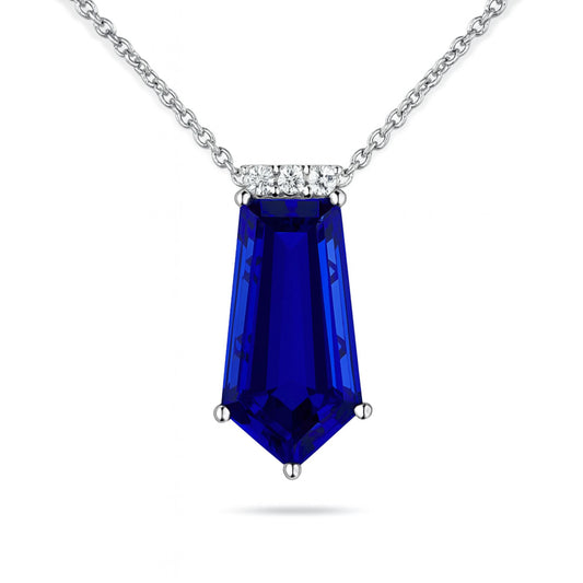 14K 6.76cttw Fancy Cut Blue Wing Tanzanite 0.06cttw White Diamonds Pendant
