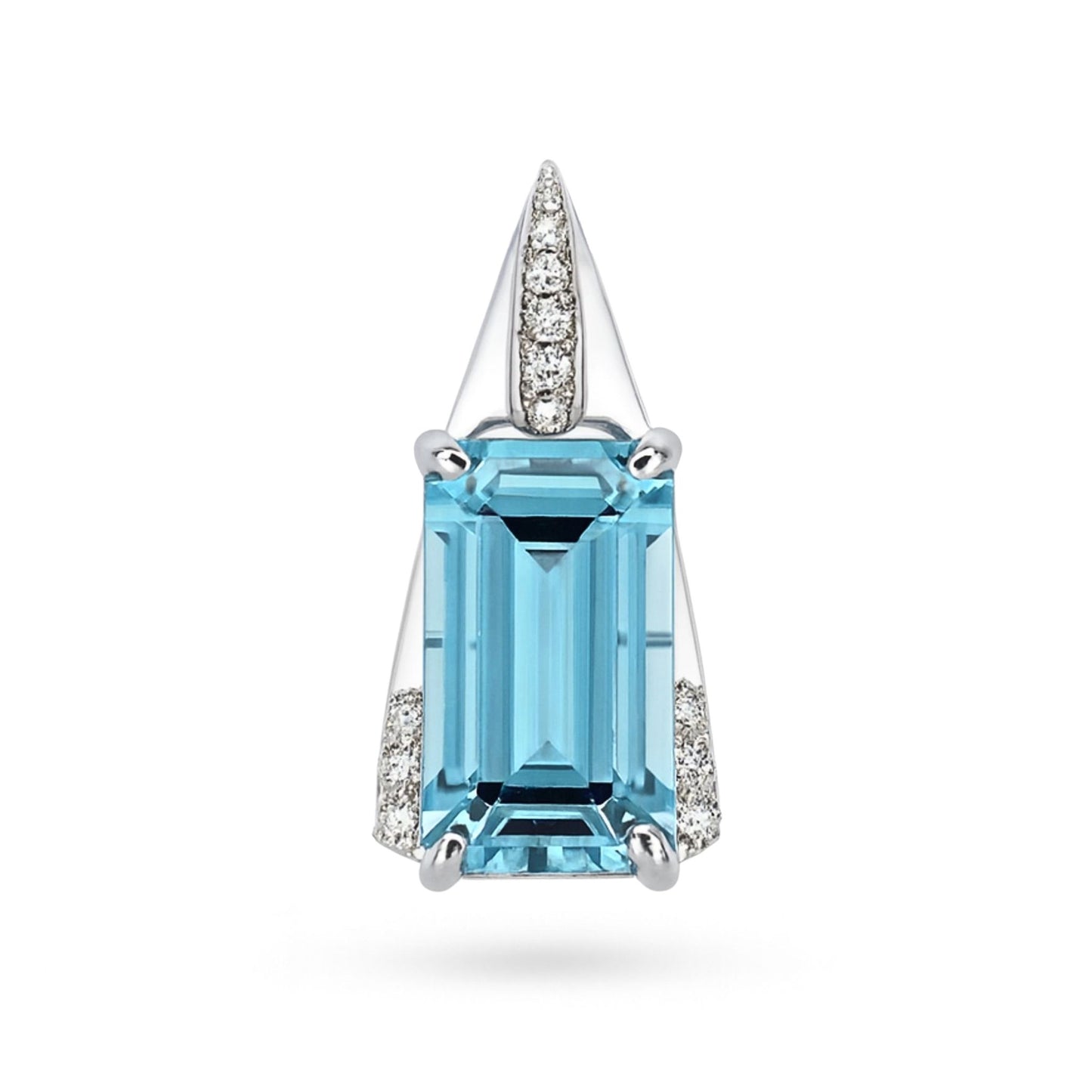 14K 6.89ct Emerald Cut Santa Maria Aquamarine 0.24cttw White Diamonds Pendant