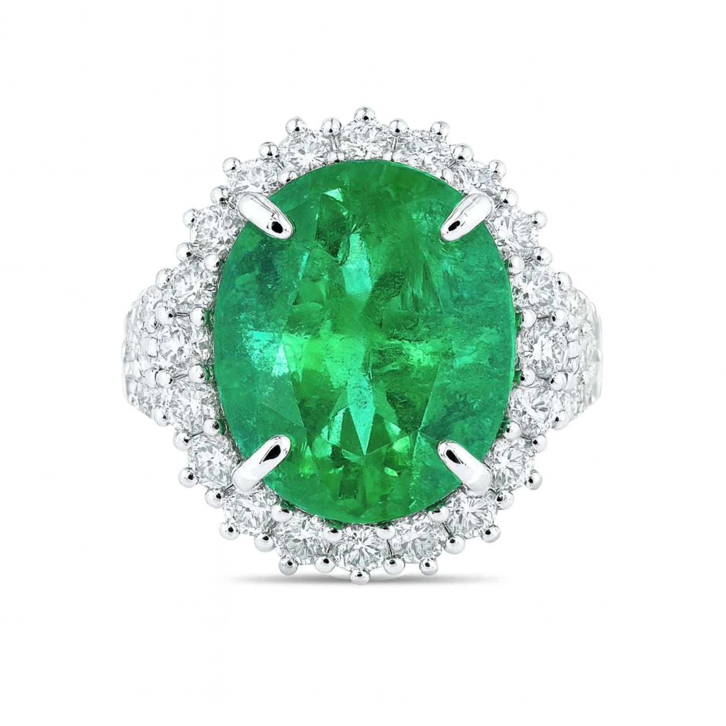 14K 8.10ct Oval Colombian Emerald 1.61cttw VS White Diamonds Ring