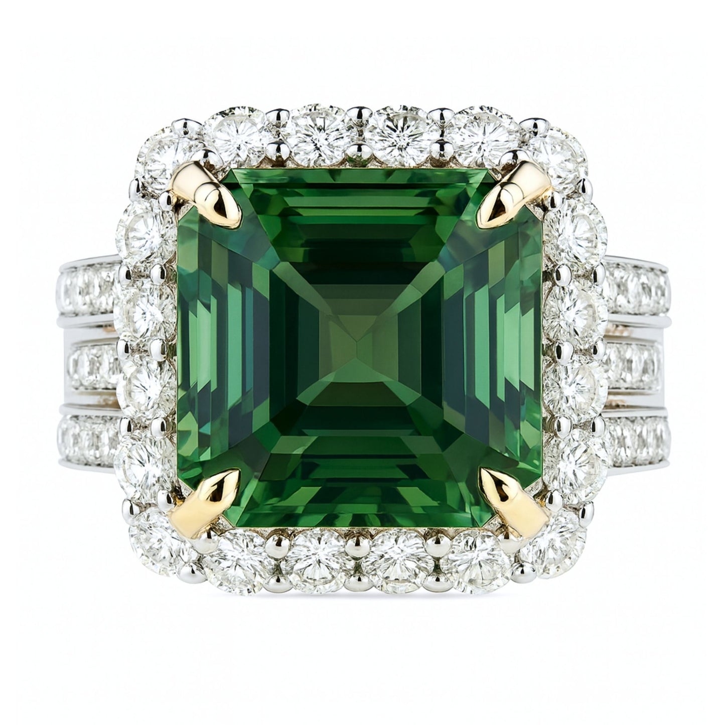 14K 8.28ct Asscher Cut Congo Tourmaline 1.64cttw VS White Diamonds Ring