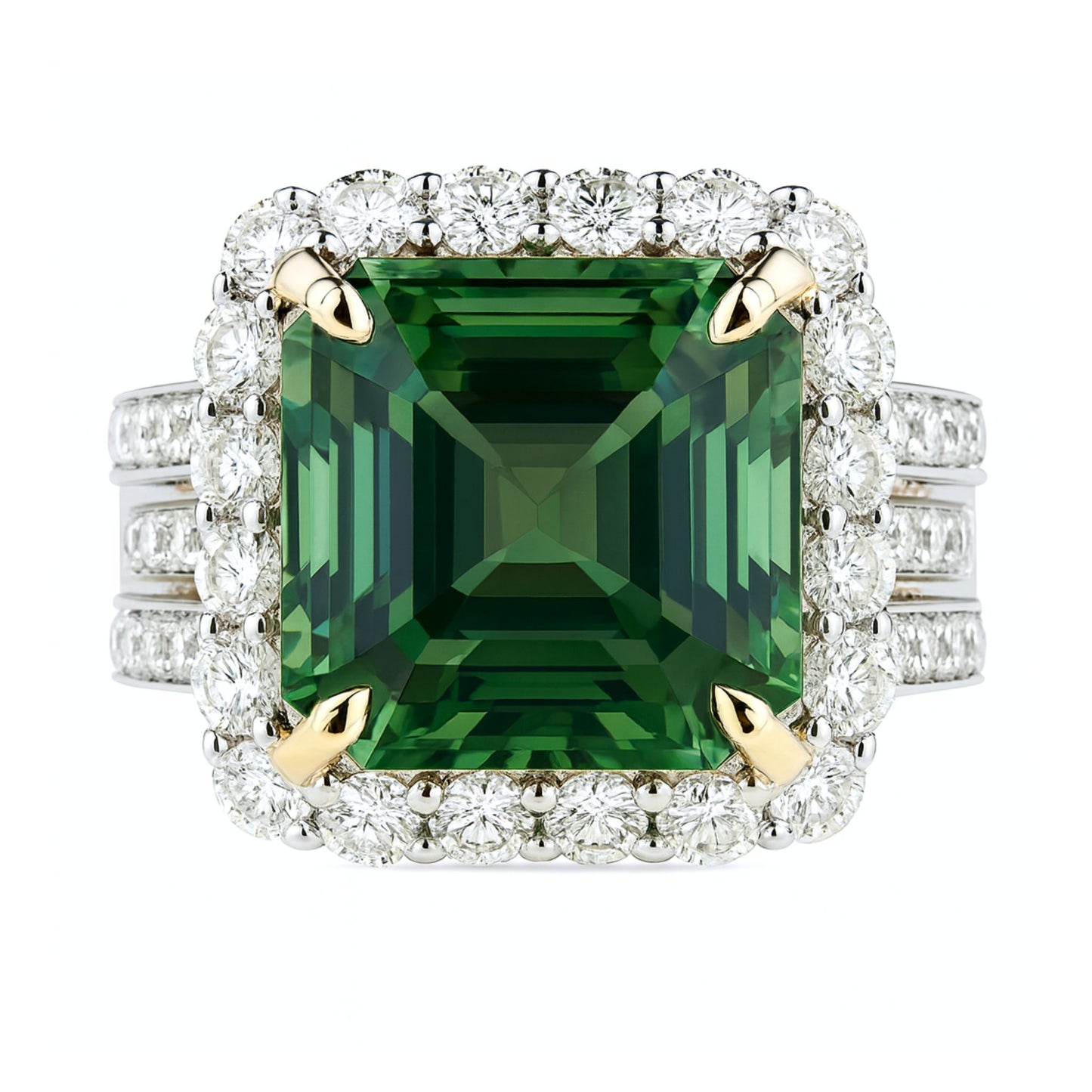 14K 8.28ct Asscher Cut Congo Tourmaline 1.64cttw VS White Diamonds Ring