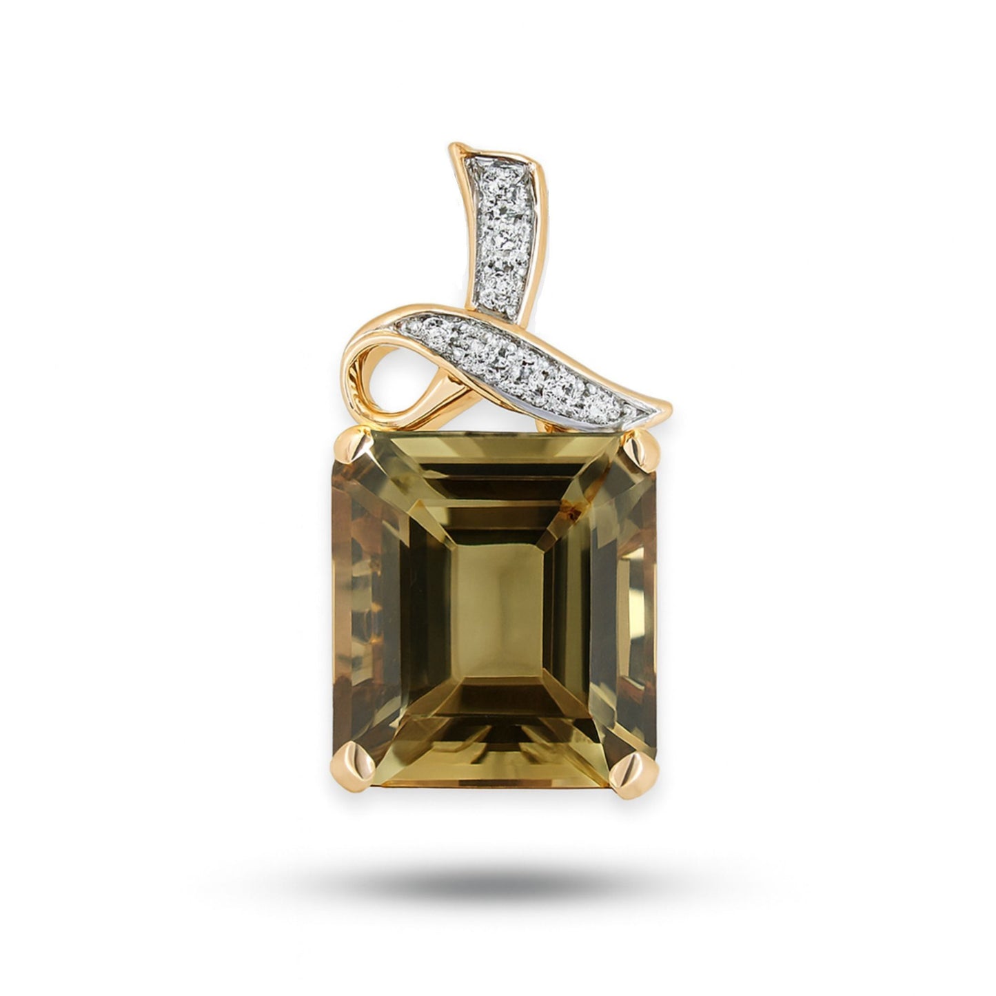 14K 8.91ct Emerald Cut Color Change Diaspore 0.10cttw VS White Diamonds Pendant