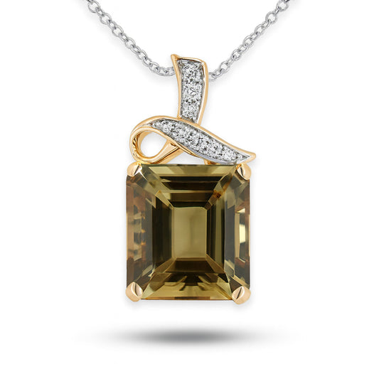 14K 8.91ct Emerald Cut Color Change Diaspore 0.10cttw VS White Diamonds Pendant