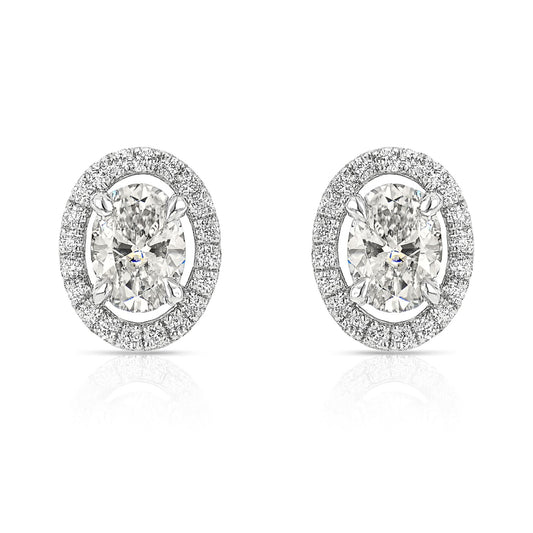 14K 0.76cttw Oval White Diamond 0.18cttw White Diamonds Stud Earrings
