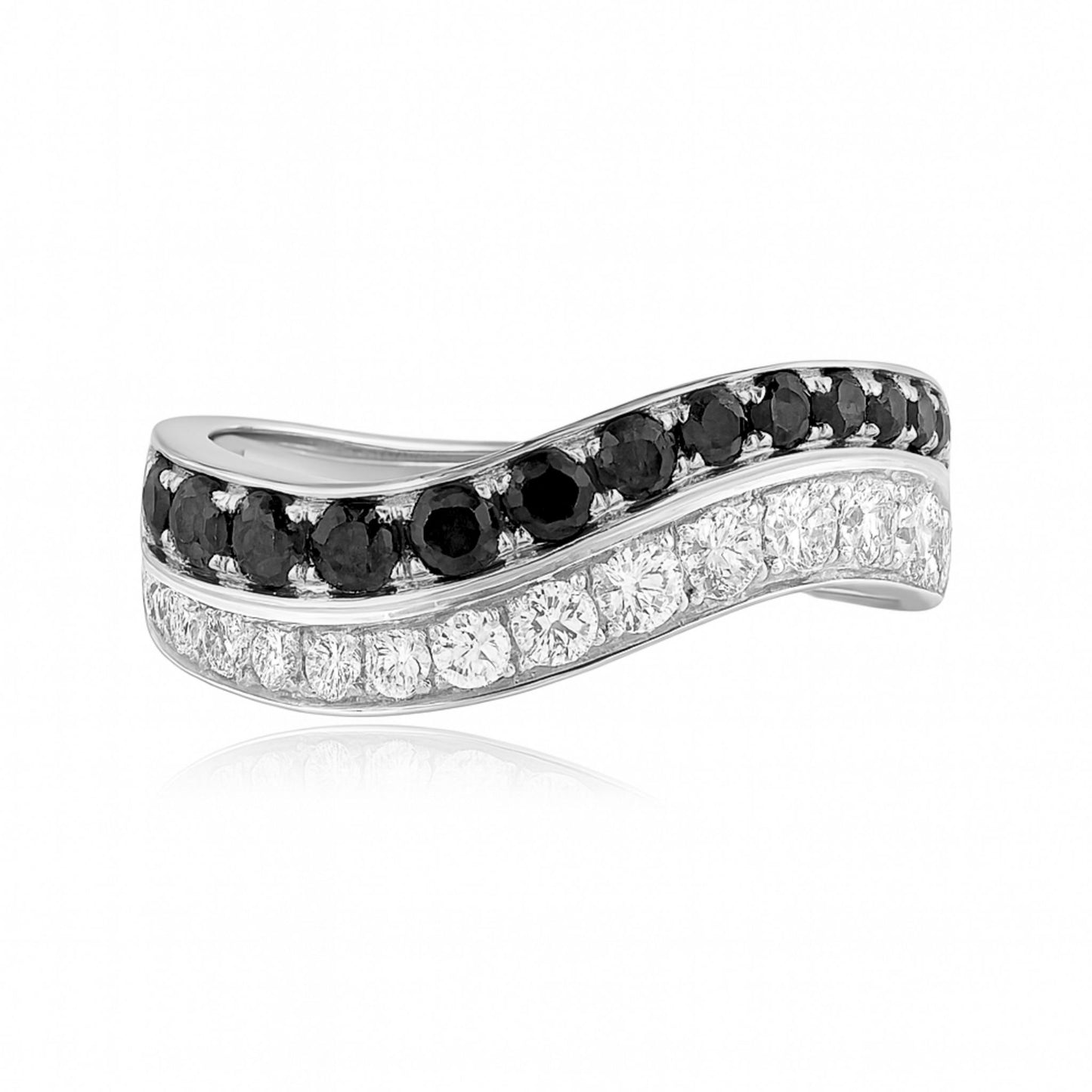 14K 1.12cttw Round Black and White Diamond Band Ring