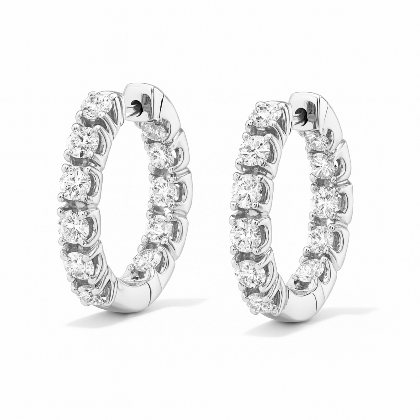 14K 3.36cttw Round VS White Diamonds 1" Inside Out Hoop Earrings