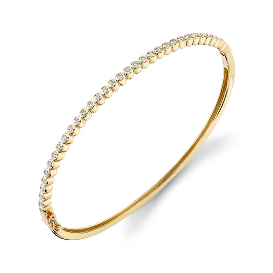 14K 0.85cttw Round VS White Diamond Bezel Set Bangle