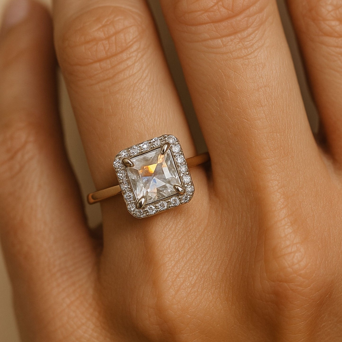 14K 2.50ct Asscher Cut Moonstone 0.35cttw VS White Diamonds Ring