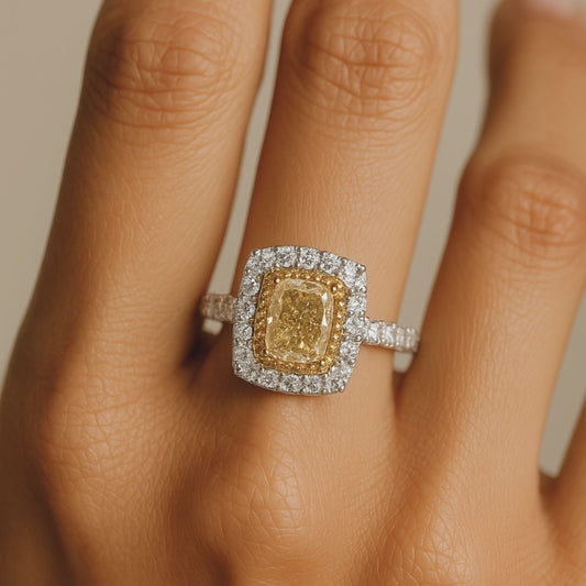 14K 1.65cttw Cushion VS Yellow Diamond 1.03cttw Yellow & White Diamonds Ring