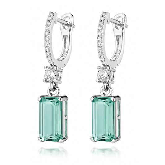 14K 7.27cttw Emerald Cut Congo Tourmaline 0.65cttw VS White Diamonds Drop Earrings
