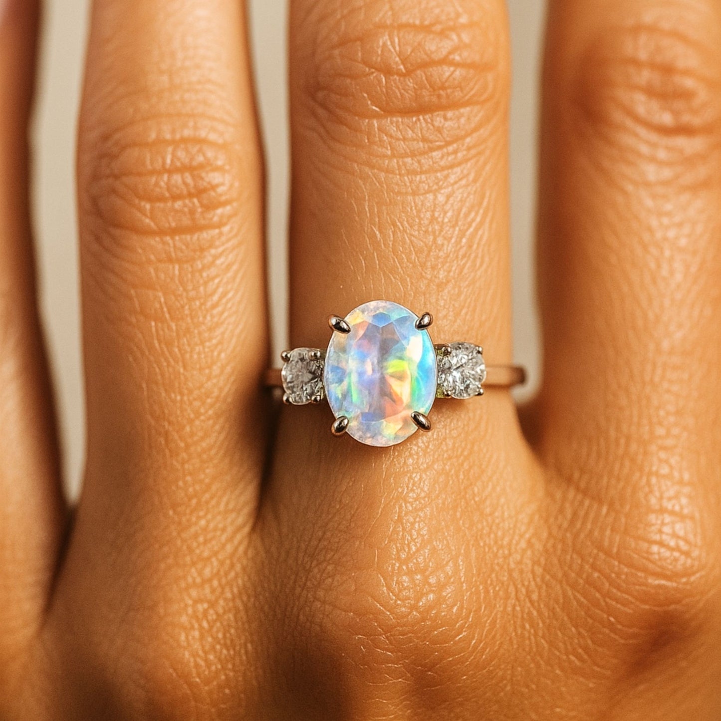 14K 6.12ct Oval Moonstone 0.55cttw VS White Diamonds Ring