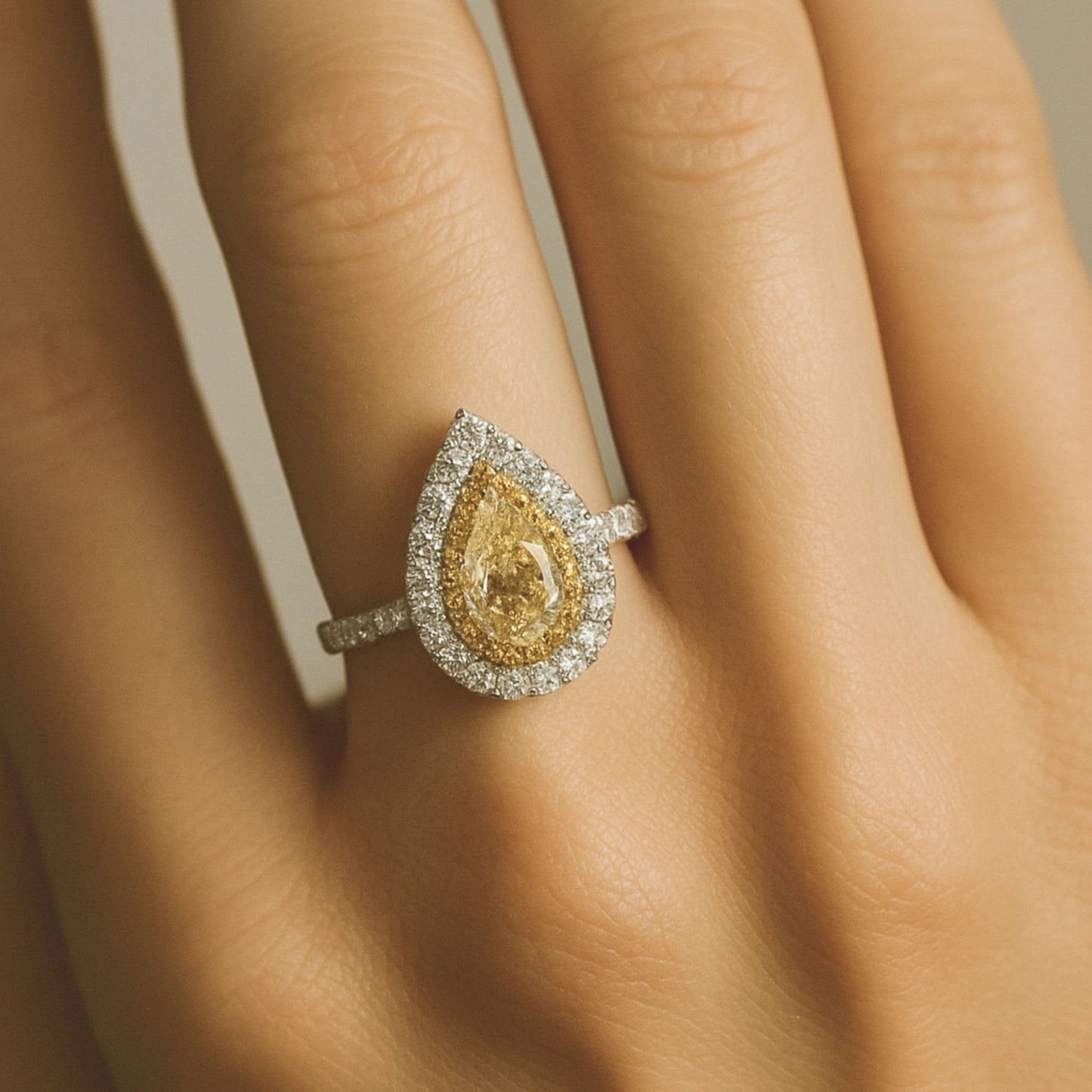 14K 1.59cttw Pear Shape VS Yellow Diamond 1.03cttw Yellow & White Diamonds Ring
