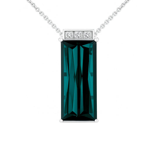 14K 8.28ct Radiant Cut Indicolite 0.20cttw VS White Diamonds Pendant