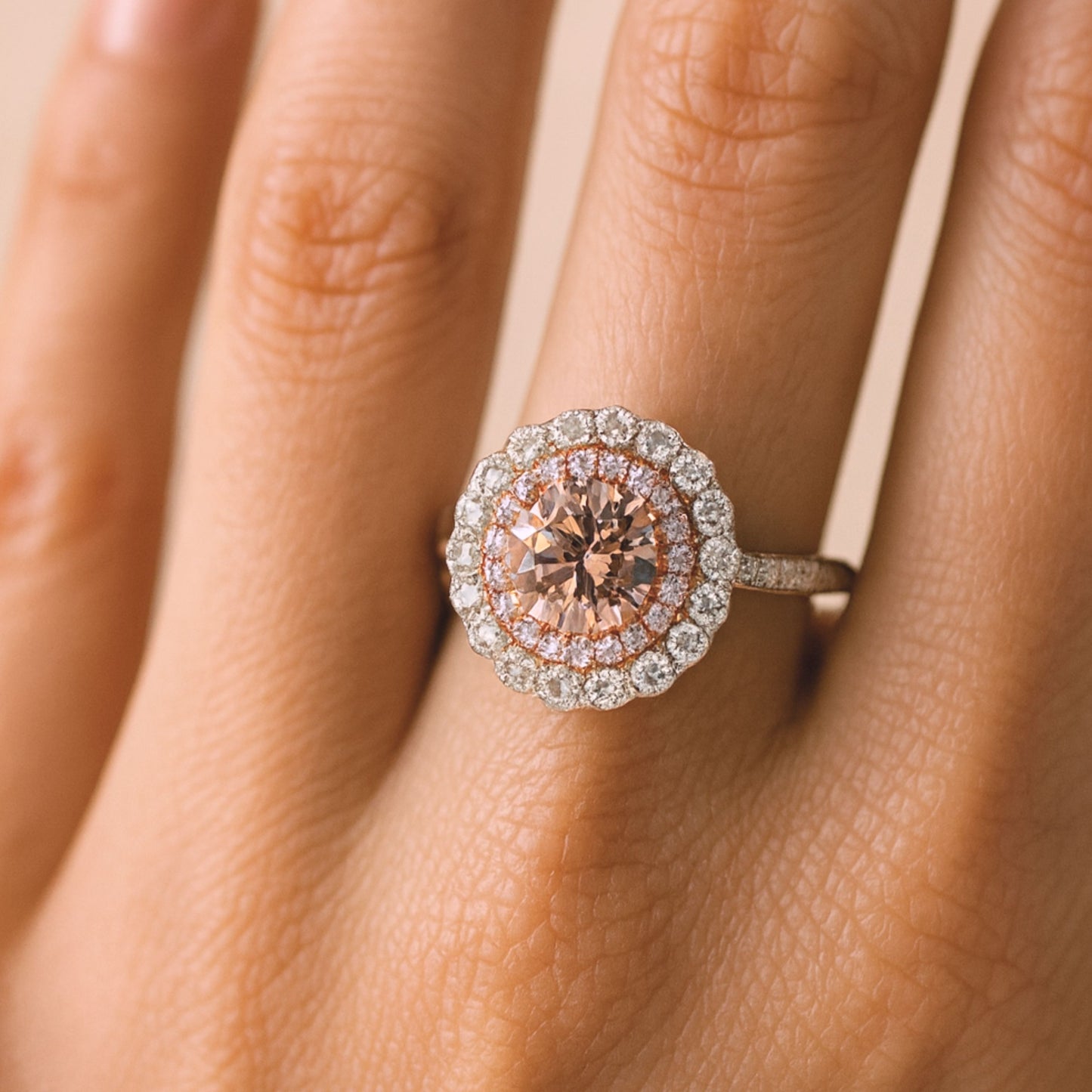 14K 1.22ct Round VS Champagne Diamond 0.64cttw Pink & White Diamonds Ring