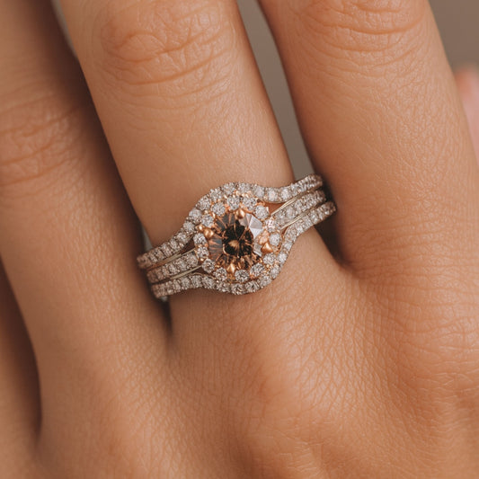 14K 1.01ct Round VS Fawn Diamond 0.97cttw VS Pink and White Diamonds Ring