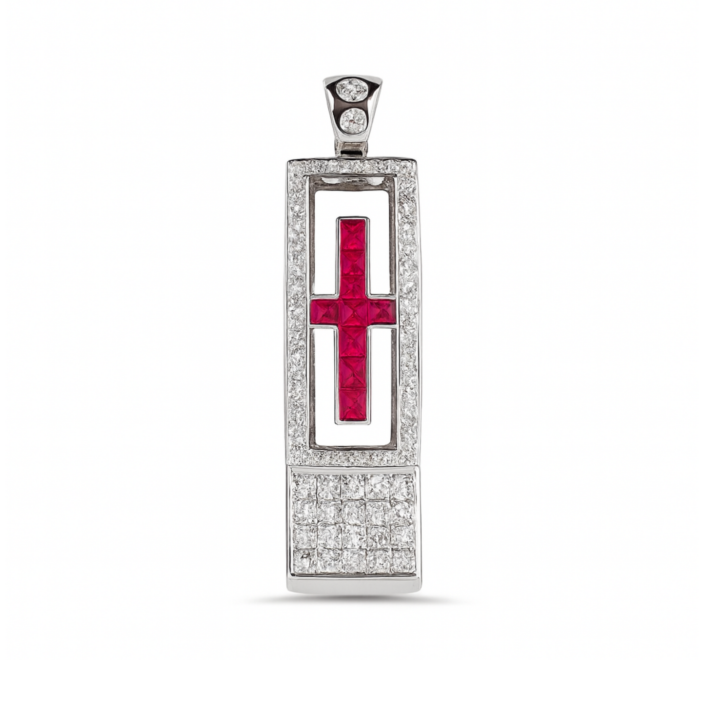 18K 0.25cttw Princess Cut Ruby 1.00cttw White Diamonds Pendant