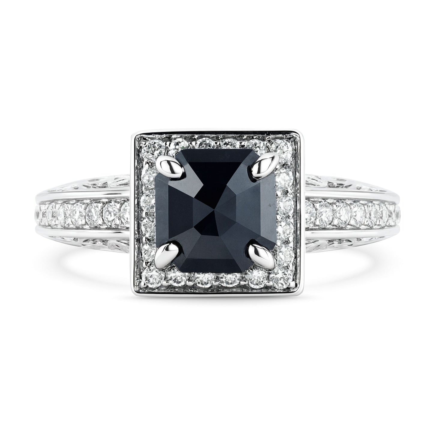 18K 1.31ct Asscher Cut Black Diamond 0.66cttw White Diamonds Ring