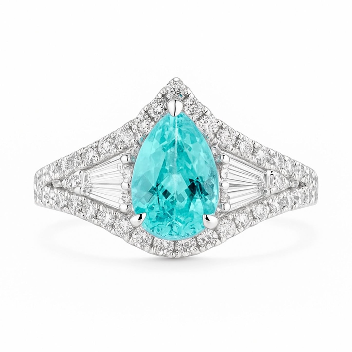 18K 1.47ct Pear Shape Paraiba 0.42cttw VS White Diamonds Ring