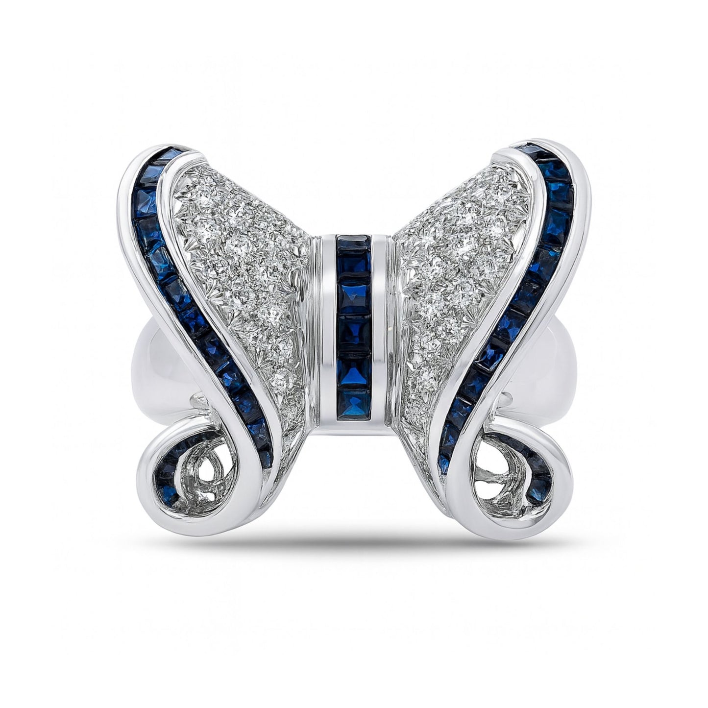 18K 1.50cttw Asscher Cut Blue Sapphire 0.80cttw White Diamonds Ring