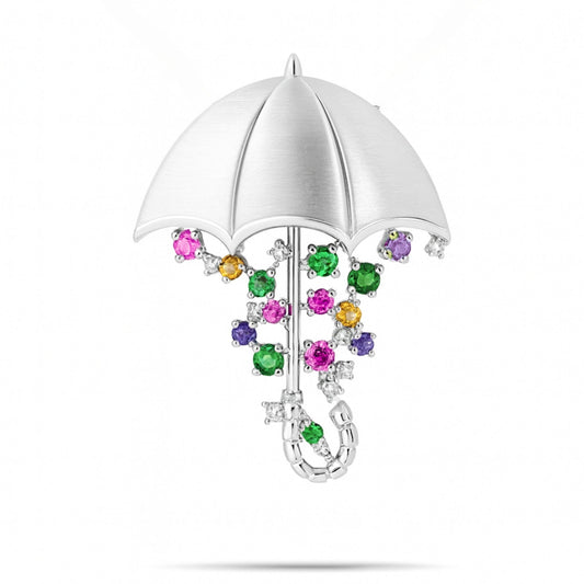 18K 1.55cttw Round Multi-Color Sapphire 0.21cttw White Diamonds Brooch