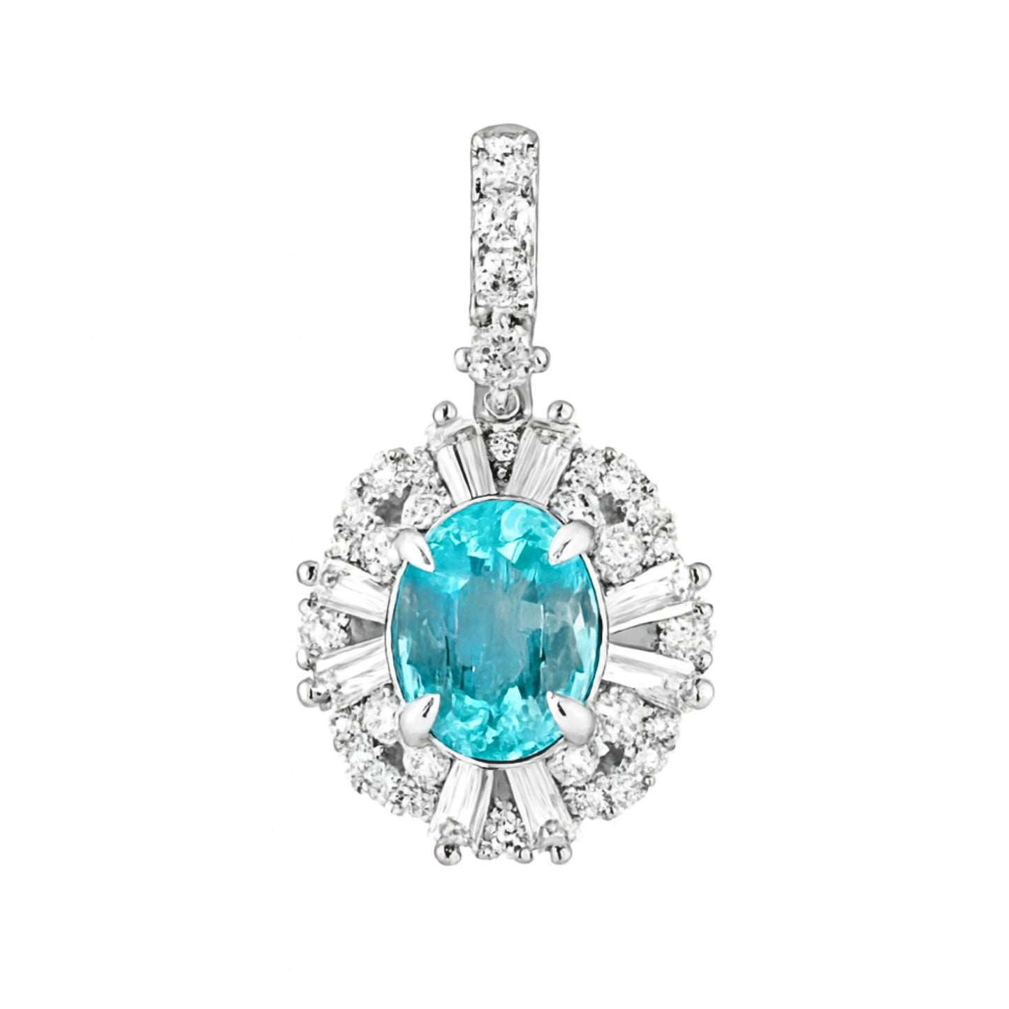 18K 1.62ct Oval Paraiba 1.34cttw VS White Diamonds Pendant