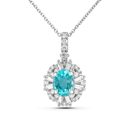 18K 1.62ct Oval Paraiba 1.34cttw VS White Diamonds Pendant