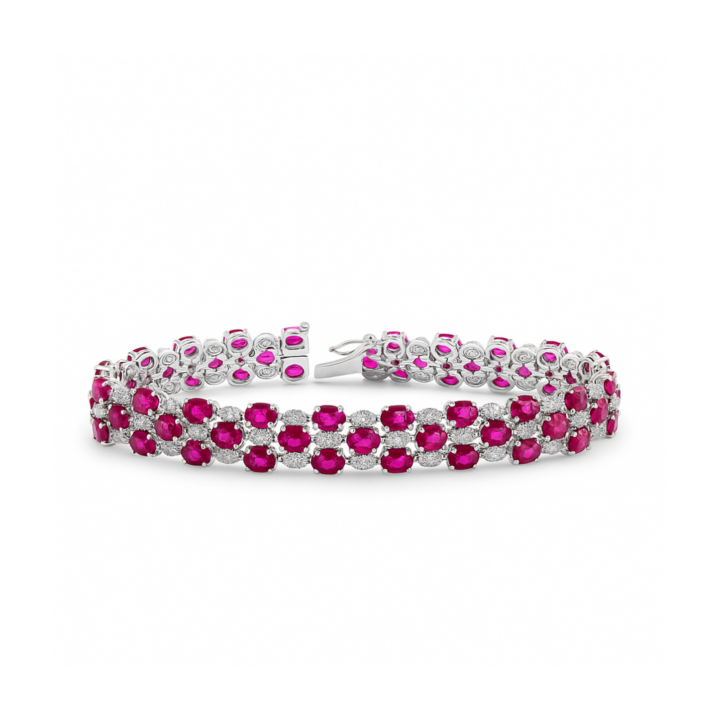 18K 19.05cttw Oval Ruby 1.76cttw White Diamonds Bracelet