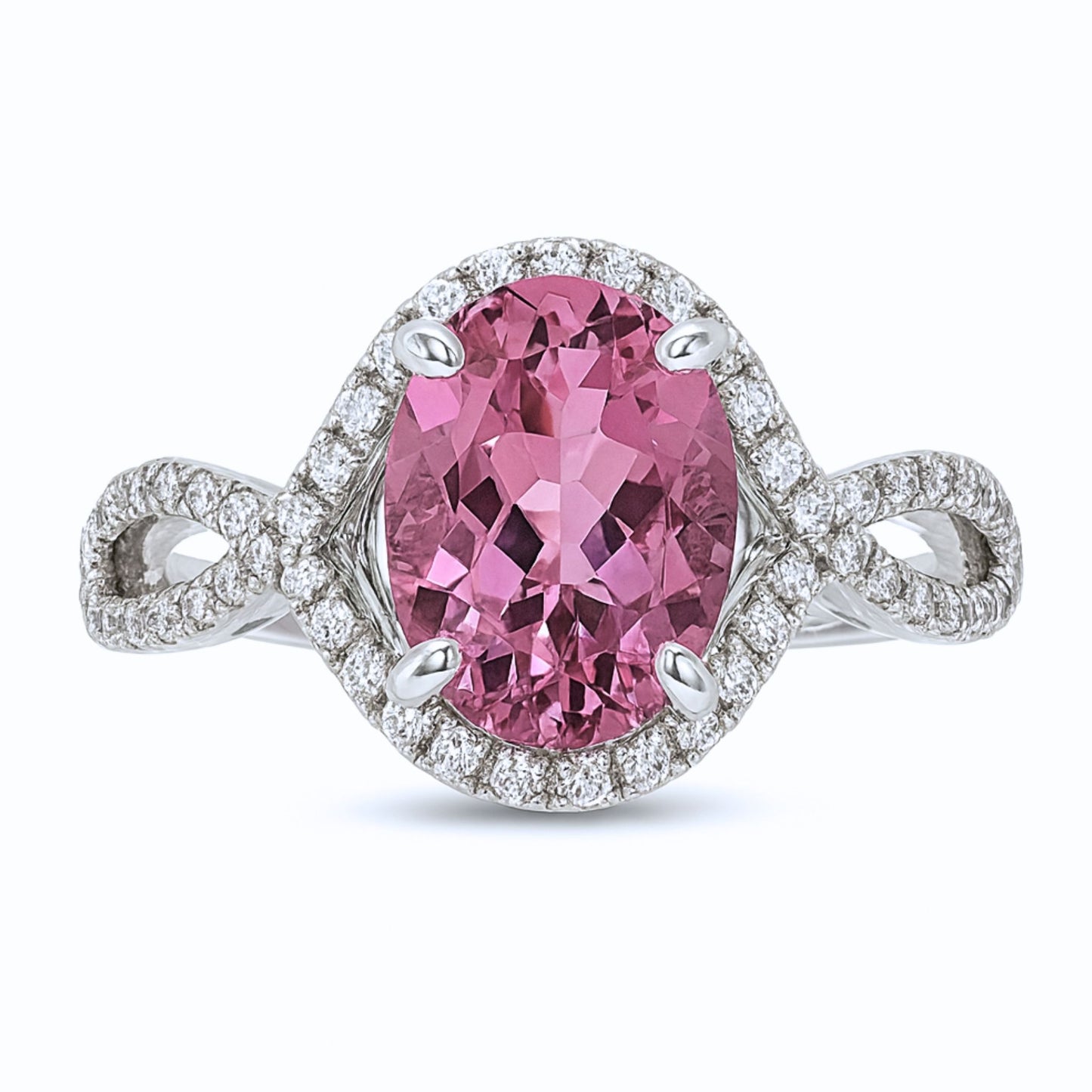 18K 2.43ct Oval Hot Pink Congo Tourmaline 0.35cttw VS White Diamonds Ring