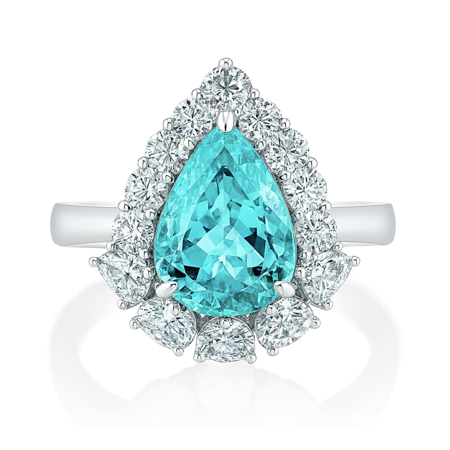18K 2.52ct Pear Shape Paraiba 1.18cttw VS White Diamonds Ring
