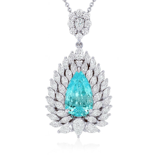 18K 2.69ct Pear Shape Paraiba 2.23cttw VS White Diamonds Pendant