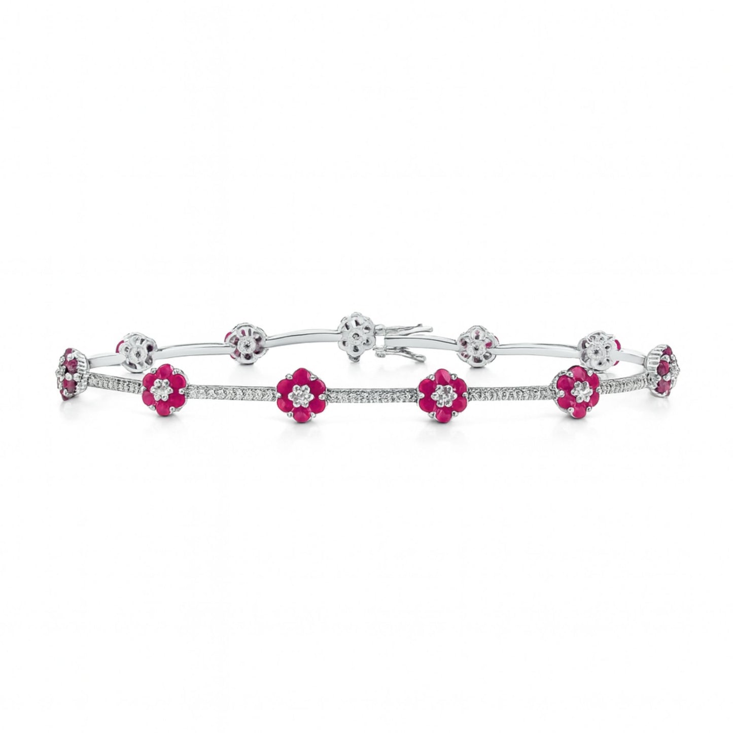 18K 3.02cttw Round Ruby 0.72cttw White Diamonds Bracelet
