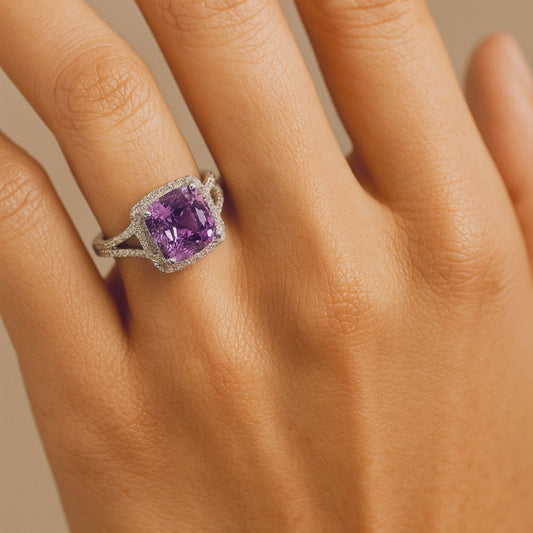 18K 4.82ct Cushion Kunzite 0.37cttw White Diamonds Ring