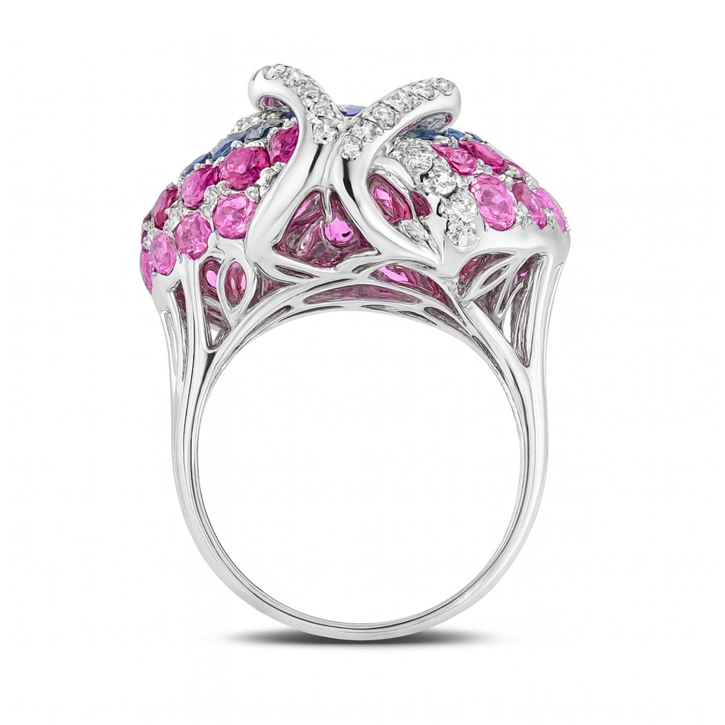 18K 6.90cttw Multi-Color Sapphire, Ruby, and White Diamonds Snail Ring