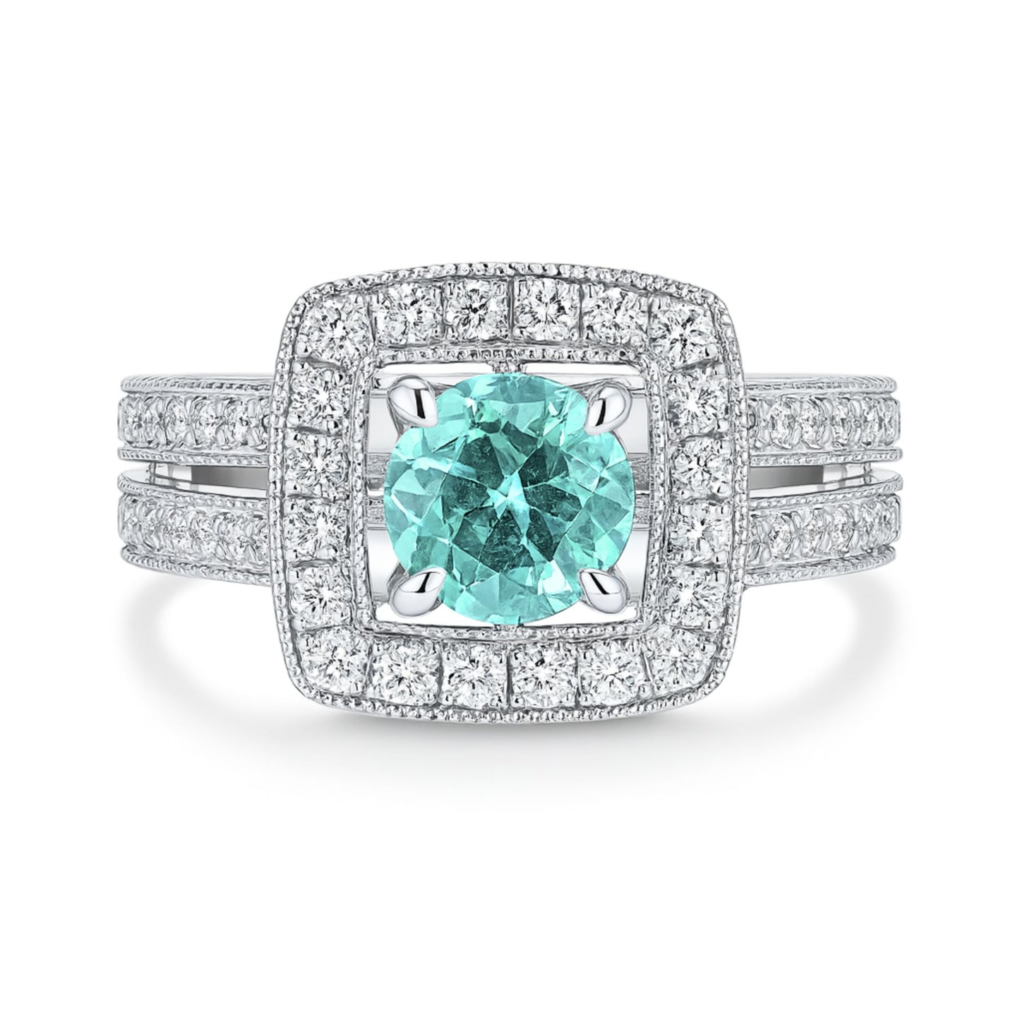 18K 0.74ct Round Paraiba 1.02cttw VS White Diamonds Ring