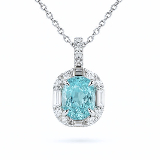 18K 0.96ct Oval Paraiba 0.43cttw VS White Diamonds Pendant
