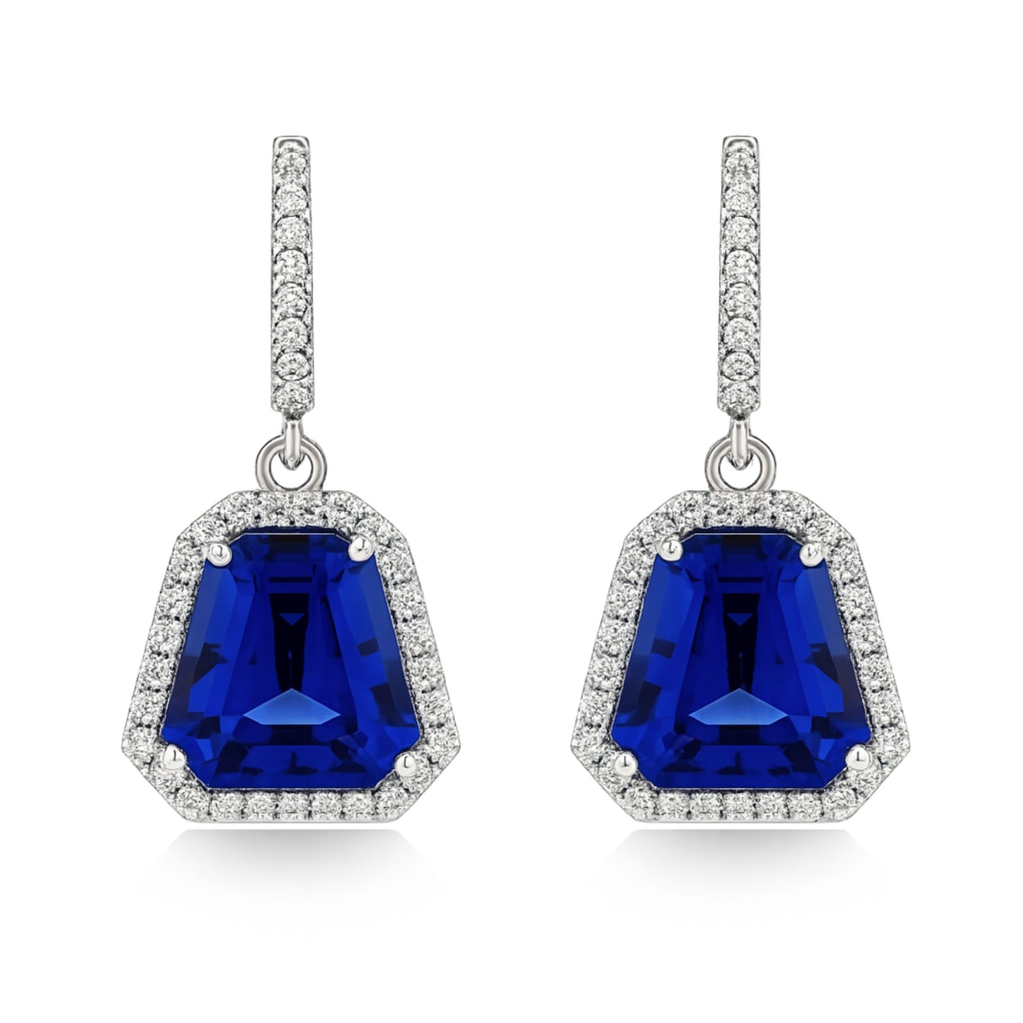 18K 13.70cttw Fancy Cut Blue Wing Tanzanite 0.85cttw VS White Diamonds Drop Earrings