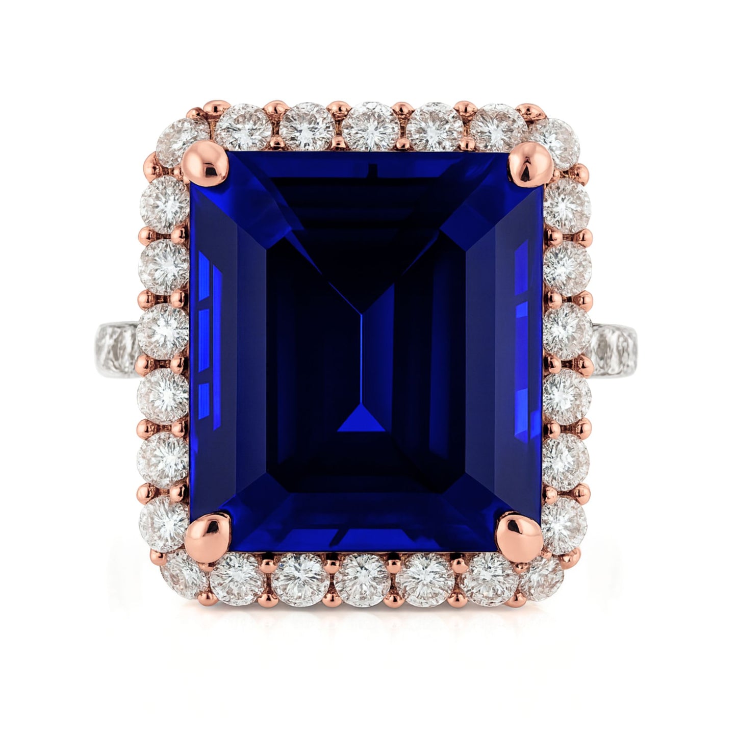 18K 14.16ct Emerald Cut Blue Wing Tanzanite 1.42cttw VS White Diamonds Ring