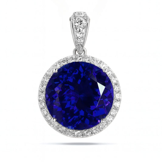 18K 18.68cttw Round Blue Wing Tanzanite 1.06cttw VS White Diamonds Pendant