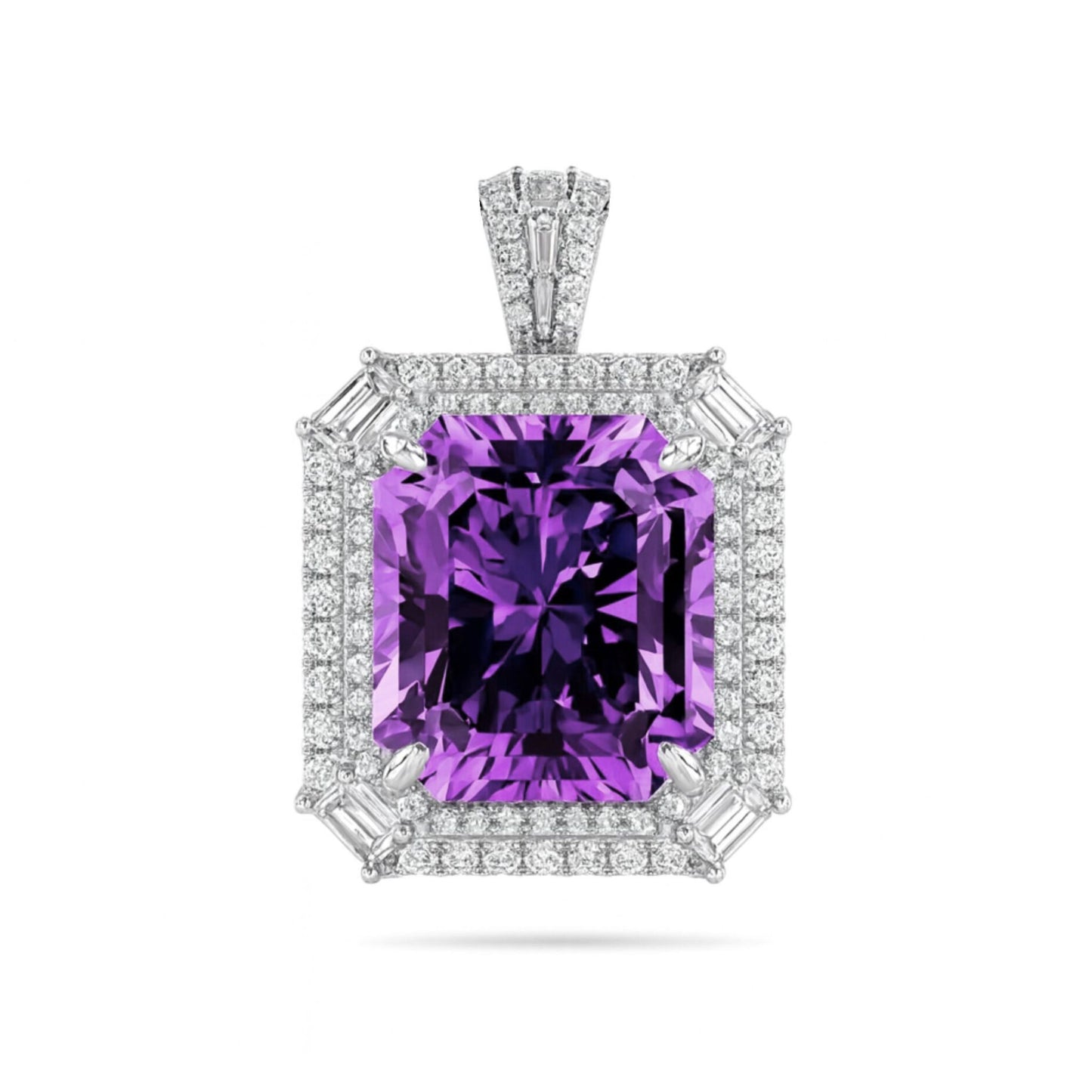 18K 21.95ct Radiant Cut Kunzite 0.81cttw Baguette White Diamond 0.88cttw White Diamonds Pendant